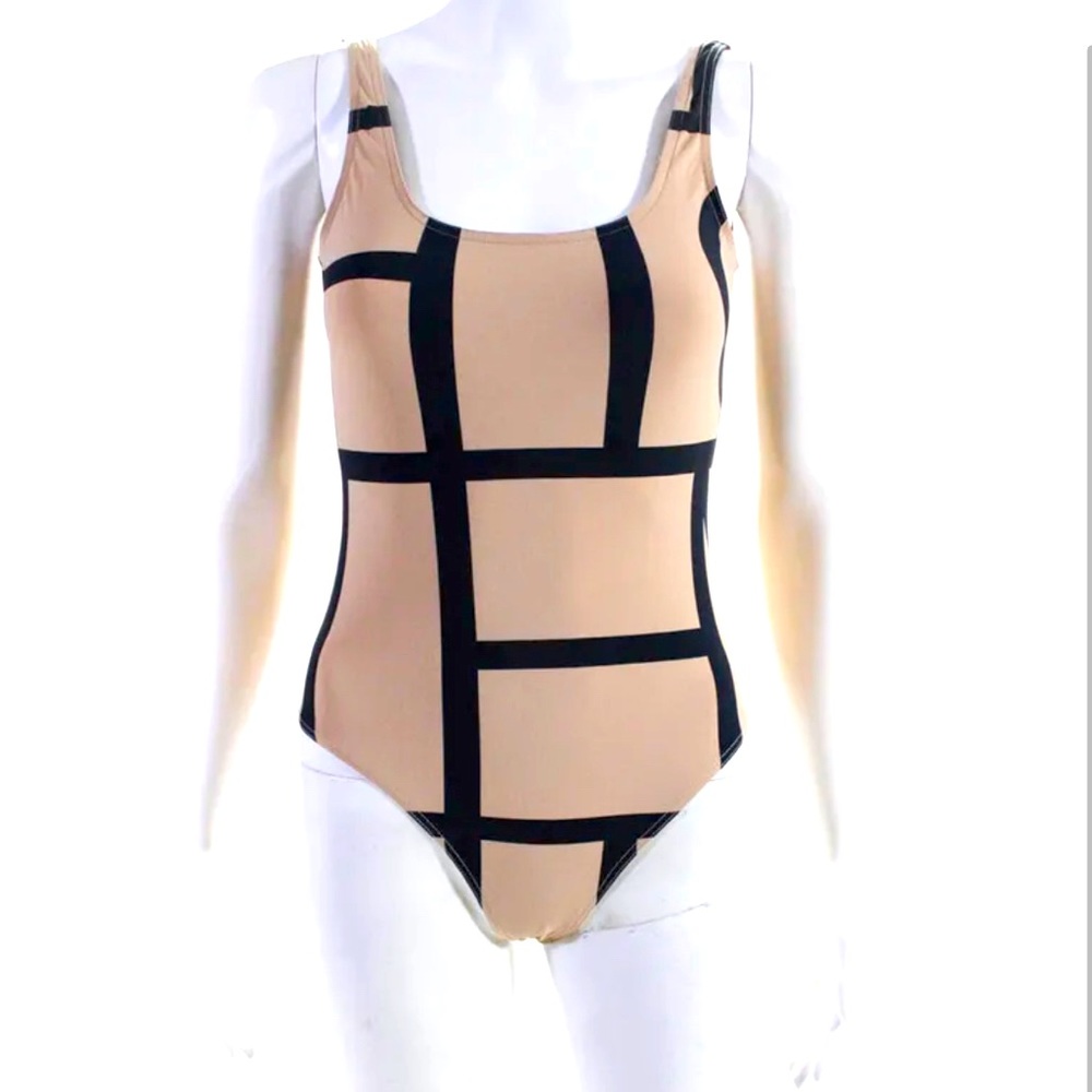 Toteme Womens Tan Geometric Print Scoop Neck One Piece Swimwear Size XS